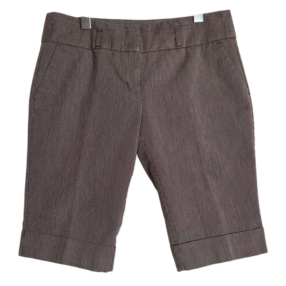 Tracy Evans Bermuda Shorts Women 9 Brown Pinstripe Office Chic Workwear Stretch